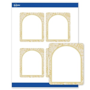 Avery Printable Rectangle Labels, Gold Double-Dipped Edge, 4″ x 3-1/3″, Matte White Rectangle Labels, Permanent, Laser/Inkjet, 40ct, Great for Product Merchandising(Arched Metallic Gold Florals)