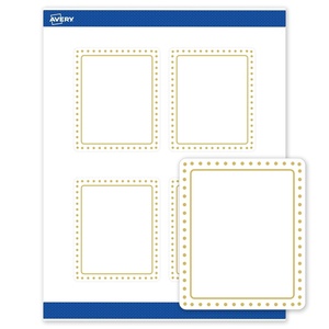 Avery Printable Rectangle Labels, Gold Double-Dipped Edge, 4″ x 3-1/3″, Matte White Rectangle Labels, Permanent, Laser/Inkjet, 40ct, Great for Product Merchandising(Gold Border With Gold Dots)