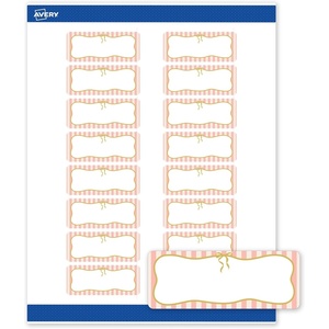 Avery Printable Rectangle Labels, Sure Feed Technology, Double Gold Border, Florals Design, 1″ x 2-5/8″, Matte White Permanent Labels, Laser/Inkjet, 160 Total, Great for Addressing(Pink Stripes With Metallic Gold Bow)