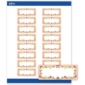 Avery Printable Rectangle Labels, Sure Feed Technology, Double Gold Border, Florals Design, 1″ x 2-5/8″, Matte White Permanent Labels, Laser/Inkjet, 160 Total, Great for Addressing(Gold Frame W/ Ribbon  Roses & Stripes)