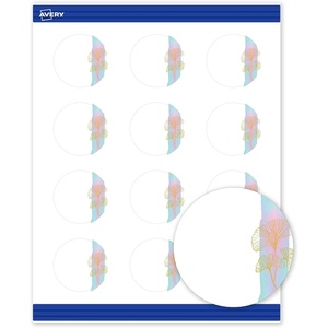 Avery Printable Round Cards, Sure Feed Technology, 2″ Diameter, Matte White with Blue Border Gold Dots Design, Laser & Inkjet Compatible, 120 Total, Great for Branding, Weddings, and More(Watercolors with Gold Ginkgo Leaves)