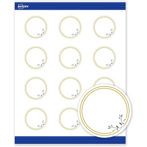 Avery Printable Round Cards, Sure Feed Technology, 2″ Diameter, Matte White with Blue Border Gold Dots Design, Laser & Inkjet Compatible, 120 Total, Great for Branding, Weddings, and More(Double Gold Border with Florals)