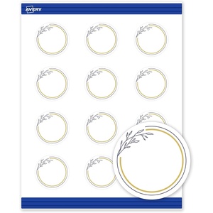 Avery Printable Round Cards, Sure Feed Technology, 2″ Diameter, Matte White with Blue Border Gold Dots Design, Laser & Inkjet Compatible, 120 Total, Great for Branding, Weddings, and More(Gold & Navy Border with Florals)