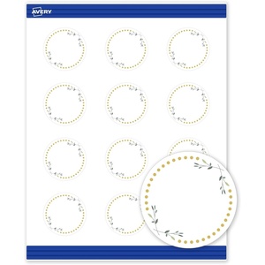 Avery Printable Round Cards, Sure Feed Technology, 2″ Diameter, Matte White with Blue Border Gold Dots Design, Laser & Inkjet Compatible, 120 Total, Great for Branding, Weddings, and More(Green Florals with Gold Dots)