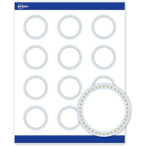 Avery Printable Round Cards, Sure Feed Technology, 2″ Diameter, Matte White with Blue Border Gold Dots Design, Laser & Inkjet Compatible, 120 Total, Great for Branding, Weddings, and More(Blue Border with Gold Dots)