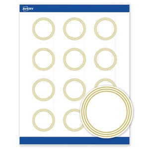Avery Printable Round Labels, Sure Feed Technology, Gold Dots Edge Design, 2″ Diameter, Matte White Permanent Labels, Laser/Inkjet, 120 Total, Great for Product Merchandising(Multi-lined Gold Border)