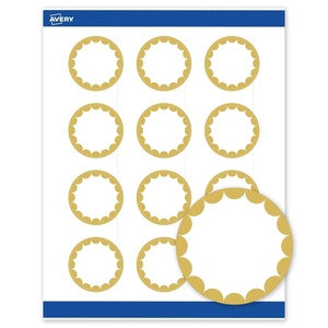 Avery Printable Round Labels, Sure Feed Technology, Gold Dots Edge Design, 2″ Diameter, Matte White Permanent Labels, Laser/Inkjet, 120 Total, Great for Product Merchandising(Gold Dots Edge)