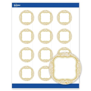 Avery Printable Round Labels, Sure Feed Technology, Gold Dots Edge Design, 2″ Diameter, Matte White Permanent Labels, Laser/Inkjet, 120 Total, Great for Product Merchandising(Flourished Metallic Gold Florals)