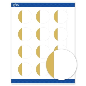 Avery Printable Round Labels, Sure Feed Technology, Gold Dots Edge Design, 2″ Diameter, Matte White Permanent Labels, Laser/Inkjet, 120 Total, Great for Product Merchandising(Dipped Gold Edge)