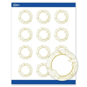Avery Printable Round Labels, Sure Feed Technology, Gold Dots Edge Design, 2″ Diameter, Matte White Permanent Labels, Laser/Inkjet, 120 Total, Great for Product Merchandising(Gold Monstera Leaves)