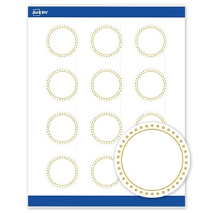 Avery Printable Round Labels, Sure Feed Technology, Gold Dots Edge Design, 2″ Diameter, Matte White Permanent Labels, Laser/Inkjet, 120 Total, Great for Product Merchandising(Gold Border With Gold Dots)