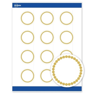 Avery Printable Round Labels, Sure Feed Technology, Gold Dots Edge Design, 2″ Diameter, Matte White Permanent Labels, Laser/Inkjet, 120 Total, Great for Product Merchandising(Gold Beads)