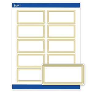 Avery Printable Shipping Labels, 2″ x 4″, Matte White with Gold Border Gold Dots Design, Permanent Adhesive, Laser & Inkjet Compatible, 10 Total, Great for Shipping, Branding, and Weddings(Multi-lined Gold Border)
