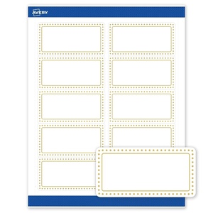 Avery Printable Shipping Labels, 2″ x 4″, Matte White with Gold Border Gold Dots Design, Permanent Adhesive, Laser & Inkjet Compatible, 10 Total, Great for Shipping, Branding, and Weddings(Gold Border With Gold Dots)