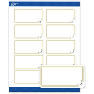 Avery Printable Shipping Labels, 2″ x 4″, Matte White with Gold Dots Green Florals Design, Permanent Adhesive, Laser & Inkjet Compatible, 10 Total, Great for Shipping, Branding, and Weddings(Double Gold Border With Florals)