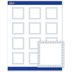 Avery Printable Square Cards, Gold Dots, Green Florals, 2″ x 2″, Matte White Square Cards, Laser/Inkjet, 120ct, Great for Business Promotion(Blue Border with Gold Dots)