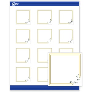 Avery Printable Square Cards, Gold Dots, Green Florals, 2″ x 2″, Matte White Square Cards, Laser/Inkjet, 120ct, Great for Business Promotion(Double Gold Border with Florals)