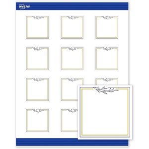 Avery Printable Square Cards, Gold Dots, Green Florals, 2″ x 2″, Matte White Square Cards, Laser/Inkjet, 120ct, Great for Business Promotion(Gold & Navy Border with Florals)