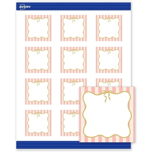 Avery Printable Square Cards, Gold Dots, Green Florals, 2″ x 2″, Matte White Square Cards, Laser/Inkjet, 120ct, Great for Business Promotion(Pink Stripes with Metallic Gold Bow)