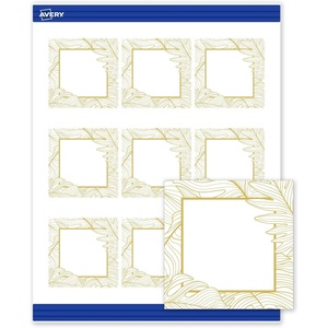 Avery Printable Square Cards, Gold Edge Dots, 2.5″ x 2.5″, Matte White Square Cards, Laser/Inkjet, 90ct, Great for Business Promotion(Gold Monstera Leaves)