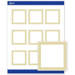 Avery Printable Square Cards, Gold Edge Dots, 2.5″ x 2.5″, Matte White Square Cards, Laser/Inkjet, 90ct, Great for Business Promotion(Multi-Lined Gold Border)