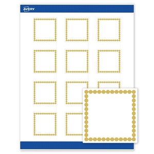 Avery Printable Square Labels, Gold Border, Gold Dots, 2″ x 2″, Matte White Square Labels, Permanent, Laser/Inkjet, 120ct, Great for Product Merchandising(Gold Beads)