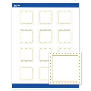 Avery Printable Square Labels, Gold Border, Gold Dots, 2″ x 2″, Matte White Square Labels, Permanent, Laser/Inkjet, 120ct, Great for Product Merchandising(Gold Border With Gold Dots)