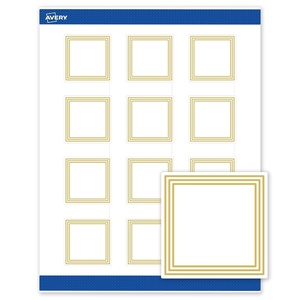 Avery Printable Square Labels, Gold Border, Gold Dots, 2″ x 2″, Matte White Square Labels, Permanent, Laser/Inkjet, 120ct, Great for Product Merchandising(Multi-lined Gold Border)