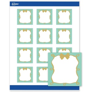 Avery Printable Square Labels, Gold & Navy Border, Florals, 2″ x 2″, Matte White Square Labels, Permanent, Laser/Inkjet, 120ct, Great for Product Merchandising(Mint Border W/ Gold Bow)