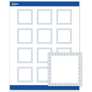 Avery Printable Square Labels, Gold & Navy Border, Florals, 2″ x 2″, Matte White Square Labels, Permanent, Laser/Inkjet, 120ct, Great for Product Merchandising(Blue Border With Gold Dots)