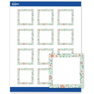Avery Printable Square Labels, Gold & Navy Border, Florals, 2″ x 2″, Matte White Square Labels, Permanent, Laser/Inkjet, 120ct, Great for Product Merchandising(Mint & Gold Floral Frame)
