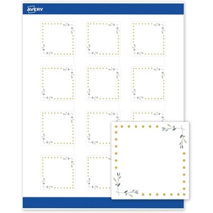 Avery Printable Square Labels, Gold & Navy Border, Florals, 2″ x 2″, Matte White Square Labels, Permanent, Laser/Inkjet, 120ct, Great for Product Merchandising(Green Florals With Gold Dots)