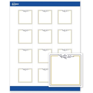Avery Printable Square Labels, Gold & Navy Border, Florals, 2″ x 2″, Matte White Square Labels, Permanent, Laser/Inkjet, 120ct, Great for Product Merchandising(Gold & Navy Border With Florals)