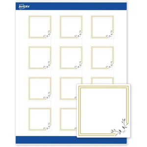 Avery Printable Square Labels, Gold & Navy Border, Florals, 2″ x 2″, Matte White Square Labels, Permanent, Laser/Inkjet, 120ct, Great for Product Merchandising(Double Gold Border With Florals)