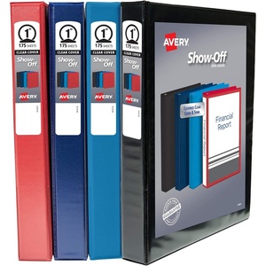 Avery Show-Off Standard View 3 Ring Binder, 1″ Round Rings, 175-Sheet Capacity, 1.4 Inch Wide Spine, Color Will Vary (Black, Light Blue, Navy Blue, or Red), Ideal for Light Organization (12789)