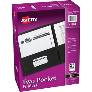 Avery Two Pocket Folders, Holds up to 40 Sheets, Business Card Slot, 25 Black Folders (47988)(40 folders)