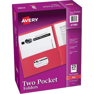 Avery Two Pocket Folders, Holds up to 40 Sheets, Business Card Slot, 25 Red Folders (47989)(Red)