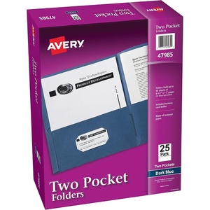 Avery Two Pocket Folders, Holds up to 40 Sheets, Business Card Slot, Ideal for Portfolios, Presentations and School, Dark Blue, Box of 25 (47985)(40 folders)