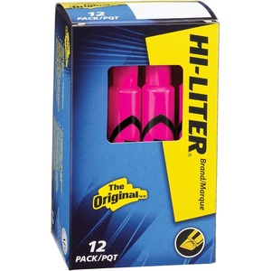 HI-LITER Desk Style Highlighters, Fluorescent Pink, Box of 12 (24010), Chisel Tip