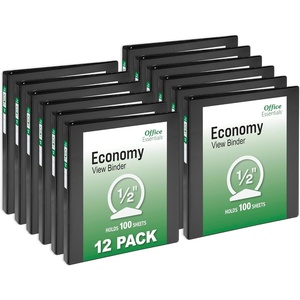 Office Essentials Economy View 3 Ring Binders, 0.5″ Round Rings, 0.7″ Spine, 100-Sheet Capacity, Black Binders (12-Pack of 03423)(0.5″)