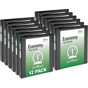 Office Essentials Economy View 3 Ring Binders, 0.5″ Round Rings, 0.7″ Spine, 100-Sheet Capacity, Black Binders (12-Pack of 03423)(1″)