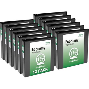 Office Essentials Economy View 3 Ring Binders, 0.5″ Round Rings, 0.7″ Spine, 100-Sheet Capacity, Black Binders (12-Pack of 03423)(1.5″)
