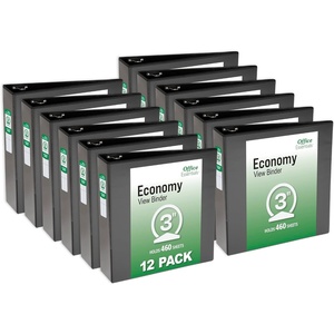 Office Essentials Economy View 3 Ring Binders, 0.5″ Round Rings, 0.7″ Spine, 100-Sheet Capacity, Black Binders (12-Pack of 03423)(3″)