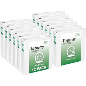 Office Essentials Economy View 3 Ring Binders, 1.5″ Round Rings, 2.1″ Spine, 275-Sheet Capacity, White Binders (12-Pack of 03426)(1.5″)