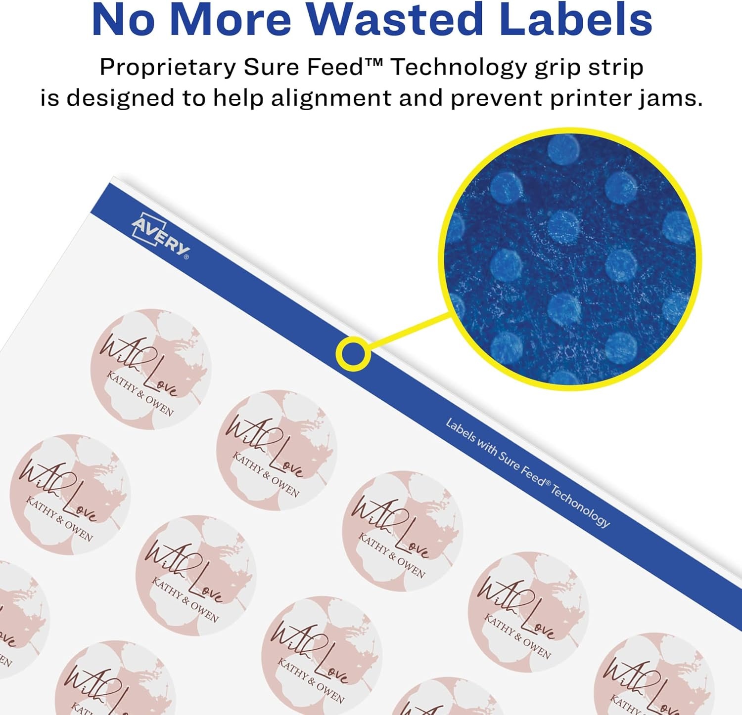 image:imageAvery Glossy White Round Labels Sure Feed Technology 34 Diameter 800 Glossy White Labels PrinttoTheEdge Permanent Adhesive LaserInkjet Printable800 labels