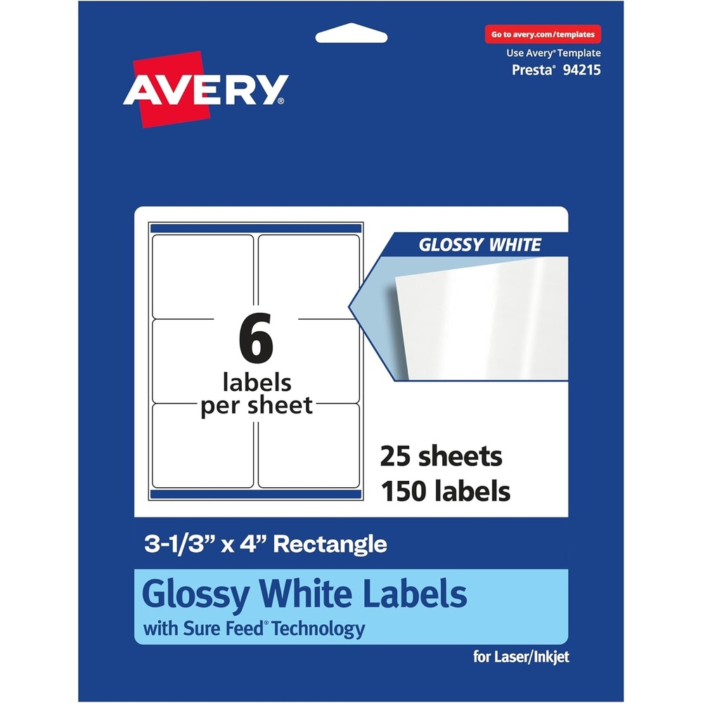 image:imageAvery Rectangle Labels Sure Feed Technology 313 x 4 30 Glossy White Labels 36470150 labels