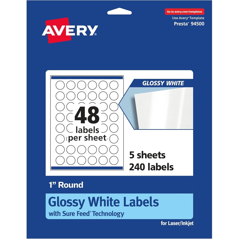 image:imageAvery Round Labels Sure Feed Technology 1 Diameter 240 Glossy White Labels 36485240 labels